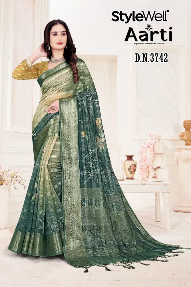 Aarti By Stylewell Thread Work Organza Designer Sarees Wholesale Shop In Surat